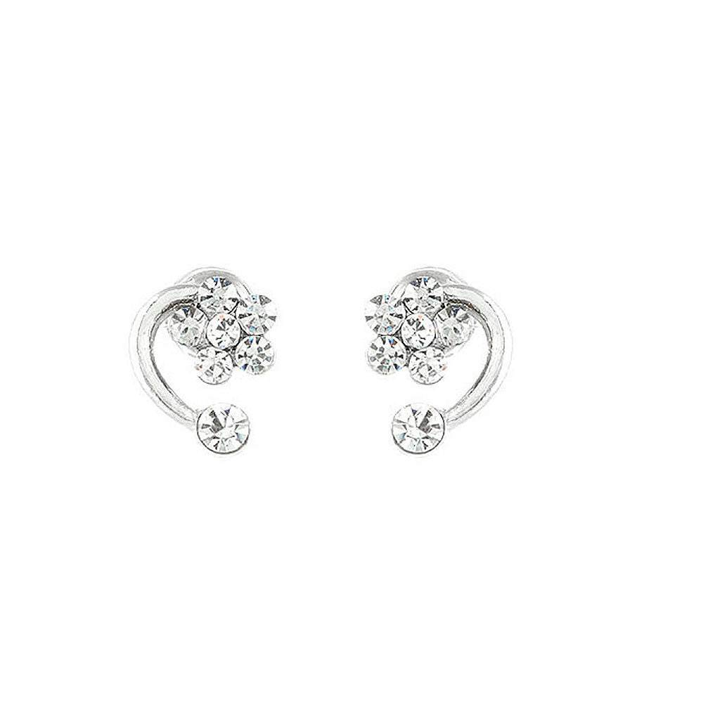 Trendy Flower Earrings with Silver Austrian Element Crystals