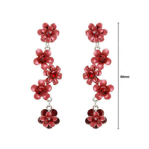 Flowery Earrings with Red Austrian Element Crystals