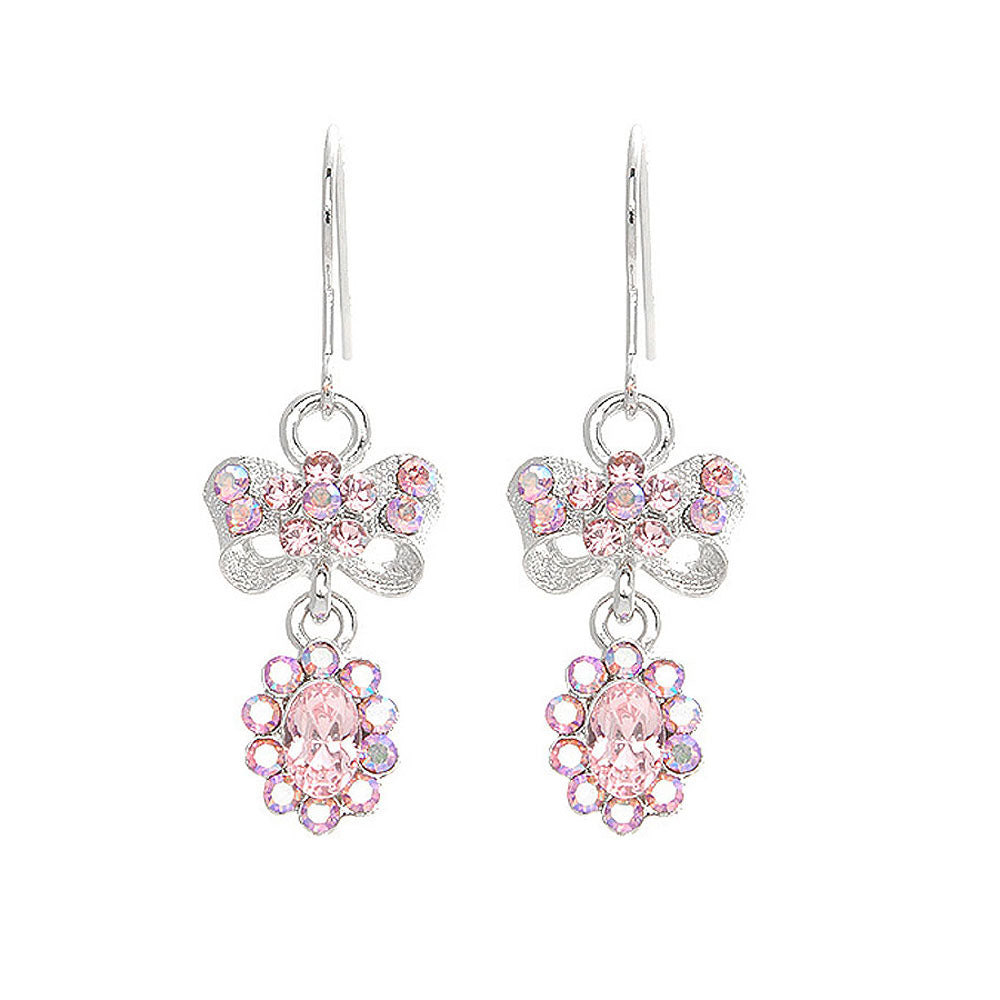 Glistening Ribbon Earrings with Pink Austrian Element Crystals