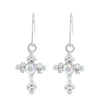 Load image into Gallery viewer, Crosslet Pair Earing with Silver Austrian Element Crystals