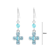 Load image into Gallery viewer, Glistening Cross Earrings with Blue Austrian Element Crystals