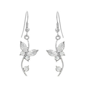 Butterfly in Flower Earrings with Silver Austrian Element Crystals and Crystal Glass