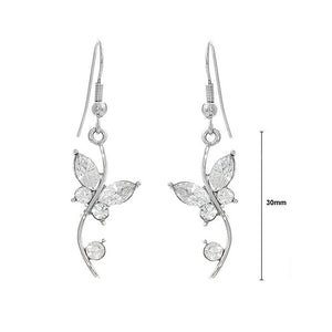 Butterfly in Flower Earrings with Silver Austrian Element Crystals and Crystal Glass