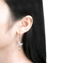 Load image into Gallery viewer, Butterfly in Flower Earrings with Silver Austrian Element Crystals and Crystal Glass