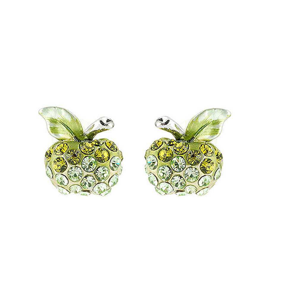 Fresh Apple Earrings with Green Austrian Element Crystals