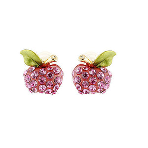Fresh Apple Earrings with Pink Austrian Element Crystals