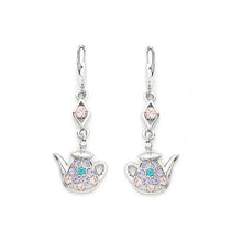 Load image into Gallery viewer, Mini Teapot Earrings with Light Purple Pink and Blue Austrian Element Crystals