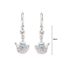 Load image into Gallery viewer, Mini Teapot Earrings with Light Purple Pink and Blue Austrian Element Crystals