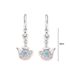 Mini Teapot Earrings with Light Purple Pink and Blue Austrian Element Crystals