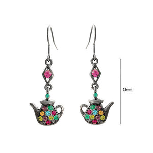 Mini Teapot Earrings with Multi-color Austrian Element Crystals