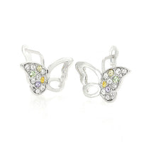 Load image into Gallery viewer, Silver Butterfly Earrings with Multi-colour Austrian Element Crystals