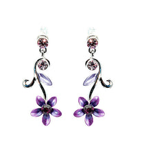 Load image into Gallery viewer, Purple Flower Earrings with Austrian Element Crystals