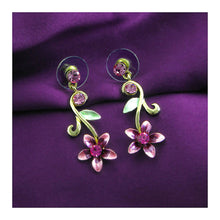 Load image into Gallery viewer, Purple Flower Golden Pair Earrings with Austrian Element Crystals