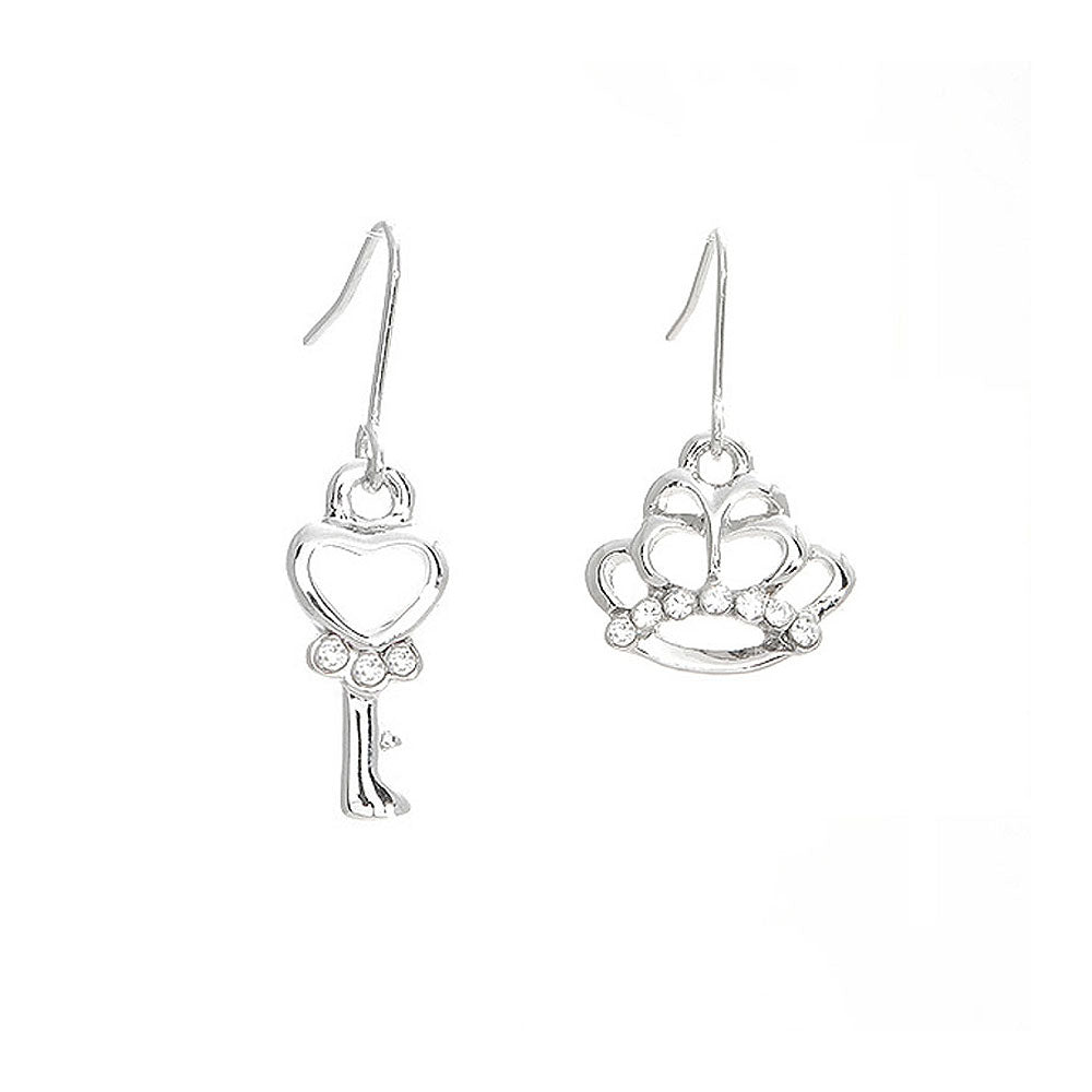 Elegant Crown and Baton Earrings with Silver Austrian Element Crystals