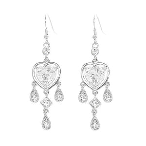 Elegant Heart Shape Earrings with Silver Austrian Element Crystals and CZ