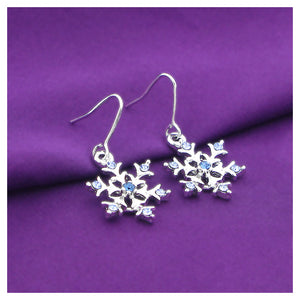 Glistening Snowflake Earrings with Sky Blue Austrian Element Crystals