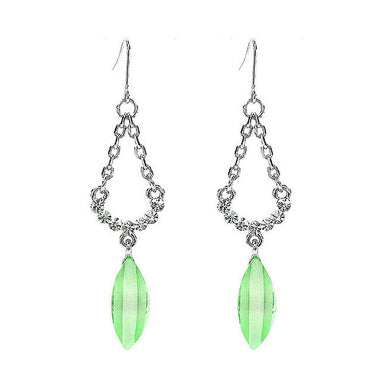 Trendy Earrings with Silver Austrian Element Crystals and Greenish Blue Crystal Glass