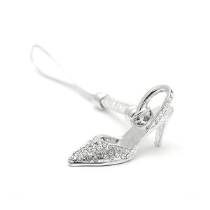 White Strap with High-heeled Shoe Charm by Silver Austrian Element Crystals