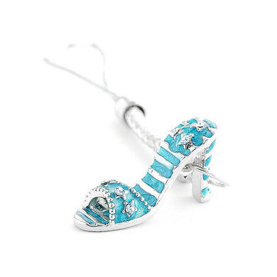 White Strap with Blue High-heeled Shoe Charm by Blue Austrian Element Crystals