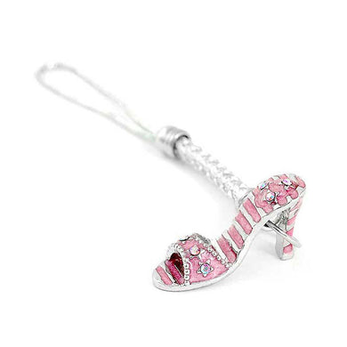 White Strap with Pink High-heeled Shoe Charm by Pink Austrian Element Crystals