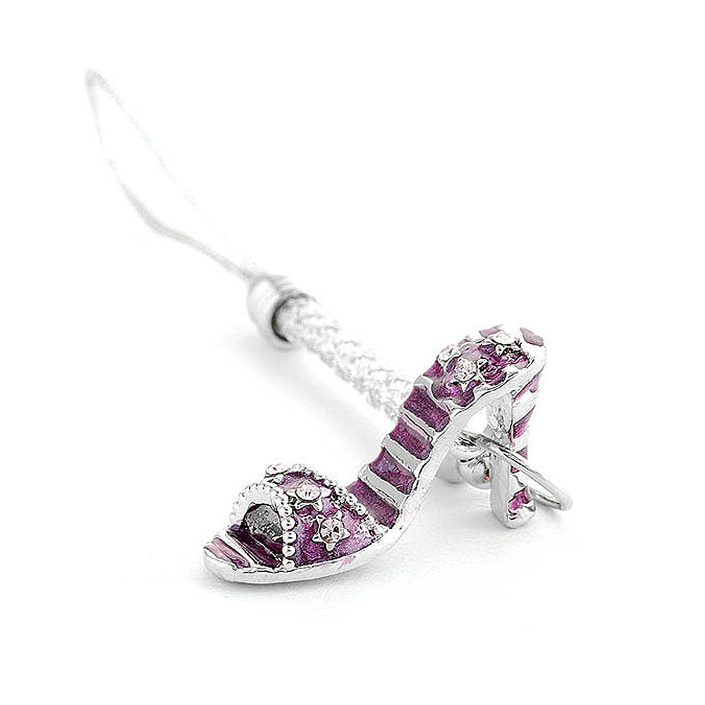 White Strap with Purple High-heeled Shoe Charm by Purple Austrian Element Crystals