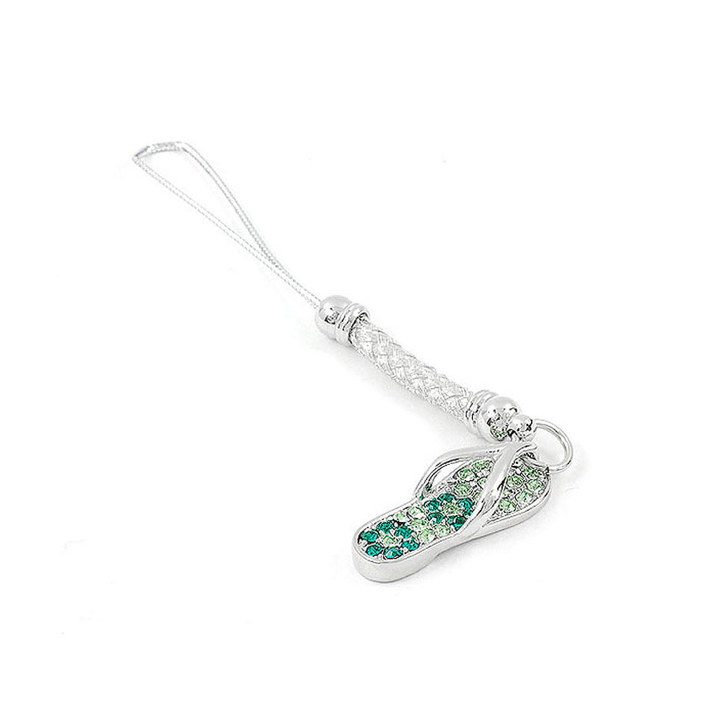 White Strap with Sandel Charm by Green Austrian Element Crystals