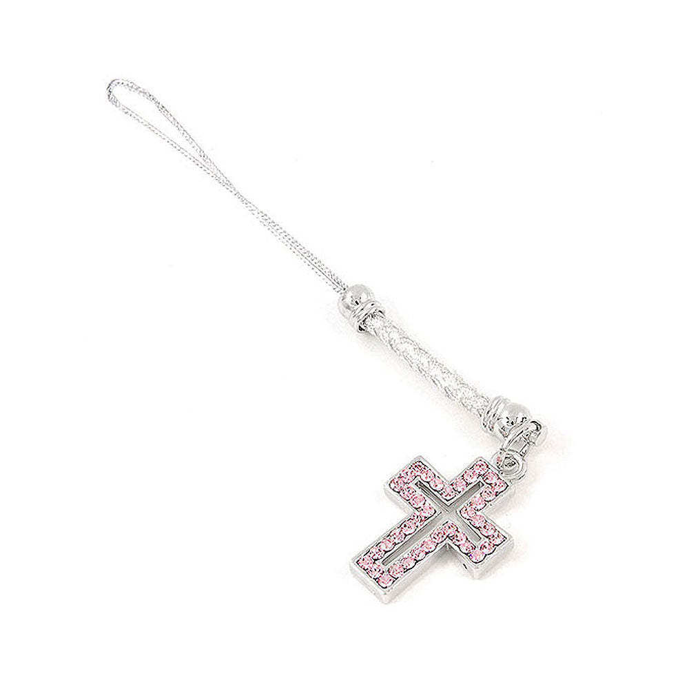White Strap with Cross Charm by Pink Austrian Element Crystals