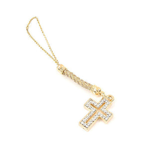 Golden Strap with Cross Charm and Silver Austrian Element Crystals