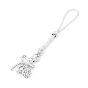 White Strap with Double Heart Butterfly in Silver Austrian Element Crystals