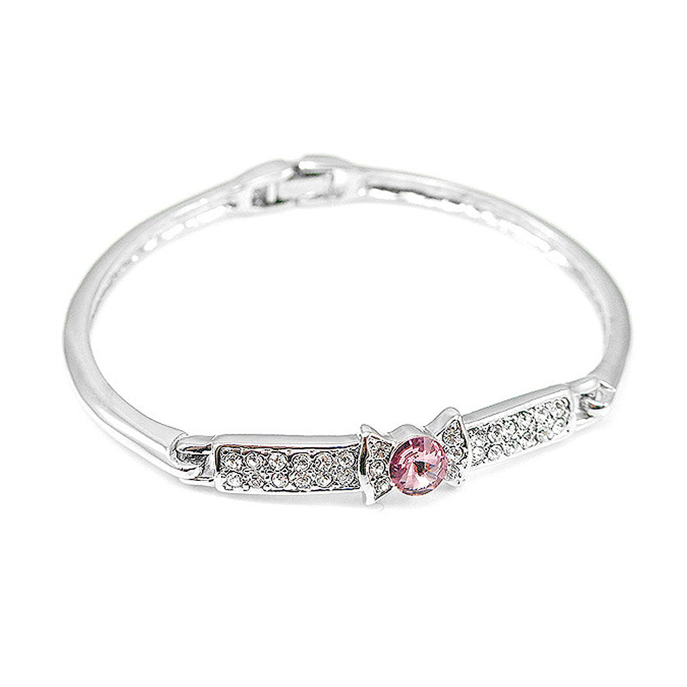 Elegant Bow Tie Bangle with Pink Austrian Element Crystal
