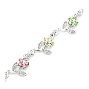 Leafy Flower Bracelet with Multi-colour Austrian Element Crystals