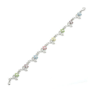 Leafy Flower Bracelet with Multi-colour Austrian Element Crystals