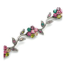 Load image into Gallery viewer, Leafy Flower Bracelet with Multi-colour Austrian Element Crystals