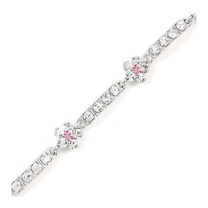 Flower Bracelet with Pink and Silver Austrian Element Crystals