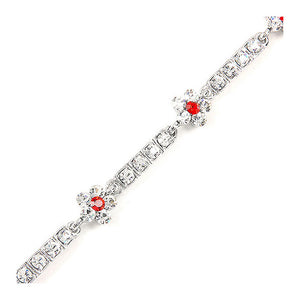 Flower Bracelet with Red and Silver Austrian Element Crystals