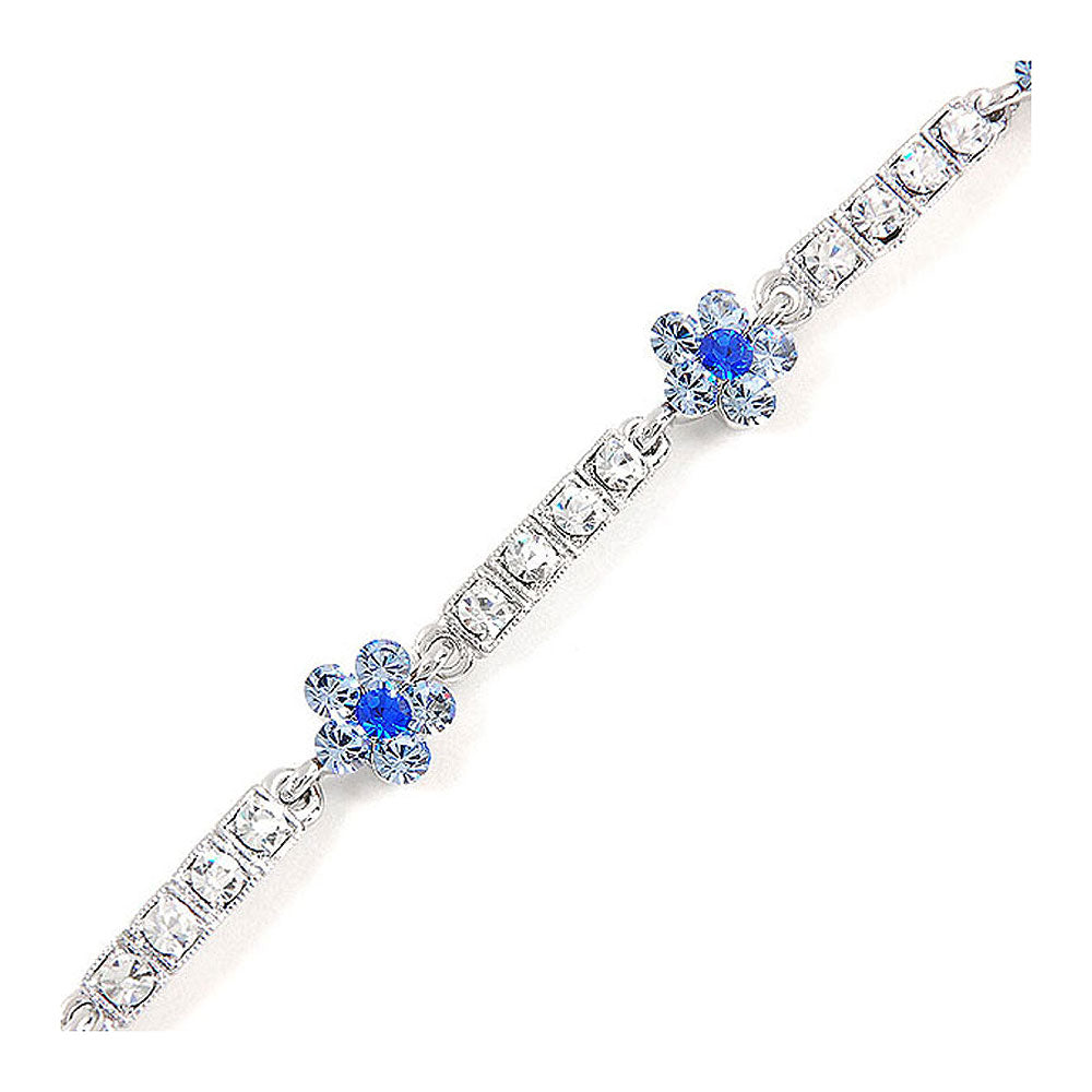 Flower Bracelet with Blue and Silver Austrian Element Crystals