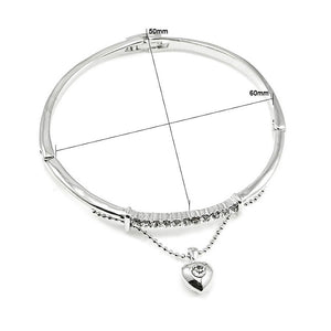 Elegant Bangle with Silver Austrian Element Crystal and Heart Charm