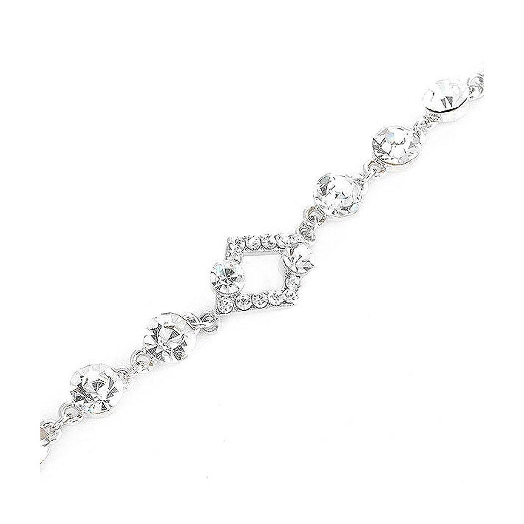 Fancy Rhombus Bracelet with Silver Austrian Element Crystals and CZ Beads - Glamorousky
