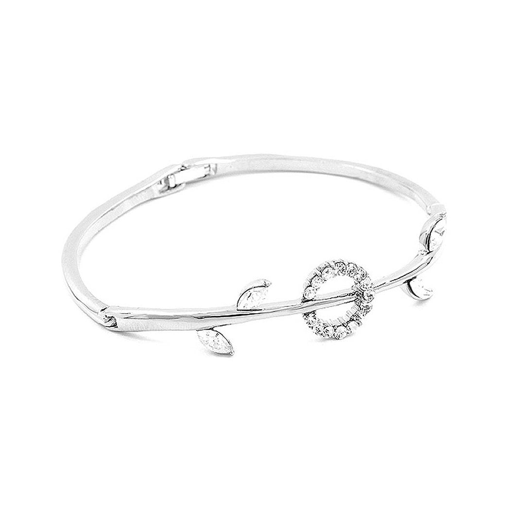 Elegant Bangle with Silver Austrian Element Crystals and CZ Beads