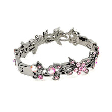 Load image into Gallery viewer, Elegant Flower Bangle with Pink Austrian Element Crystals