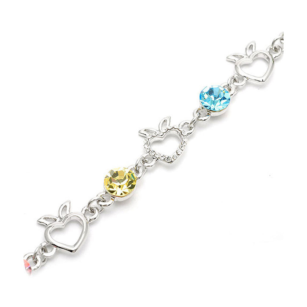 Heart Shape Apple Bracelet with Multi-colour CZ and Austrian Element Crystals