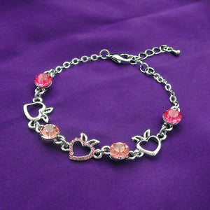Heart Shape Apple Bracelet with Pink CZ and Austrian Element Crystals
