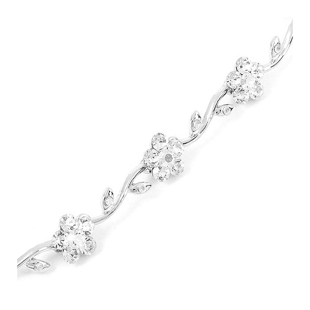 Silver Flower Bracelet with Silver Austrian Element Crystals