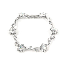 Load image into Gallery viewer, Silver Flower Bracelet with Silver Austrian Element Crystals