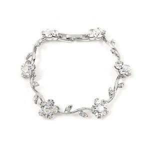 Silver Flower Bracelet with Silver Austrian Element Crystals