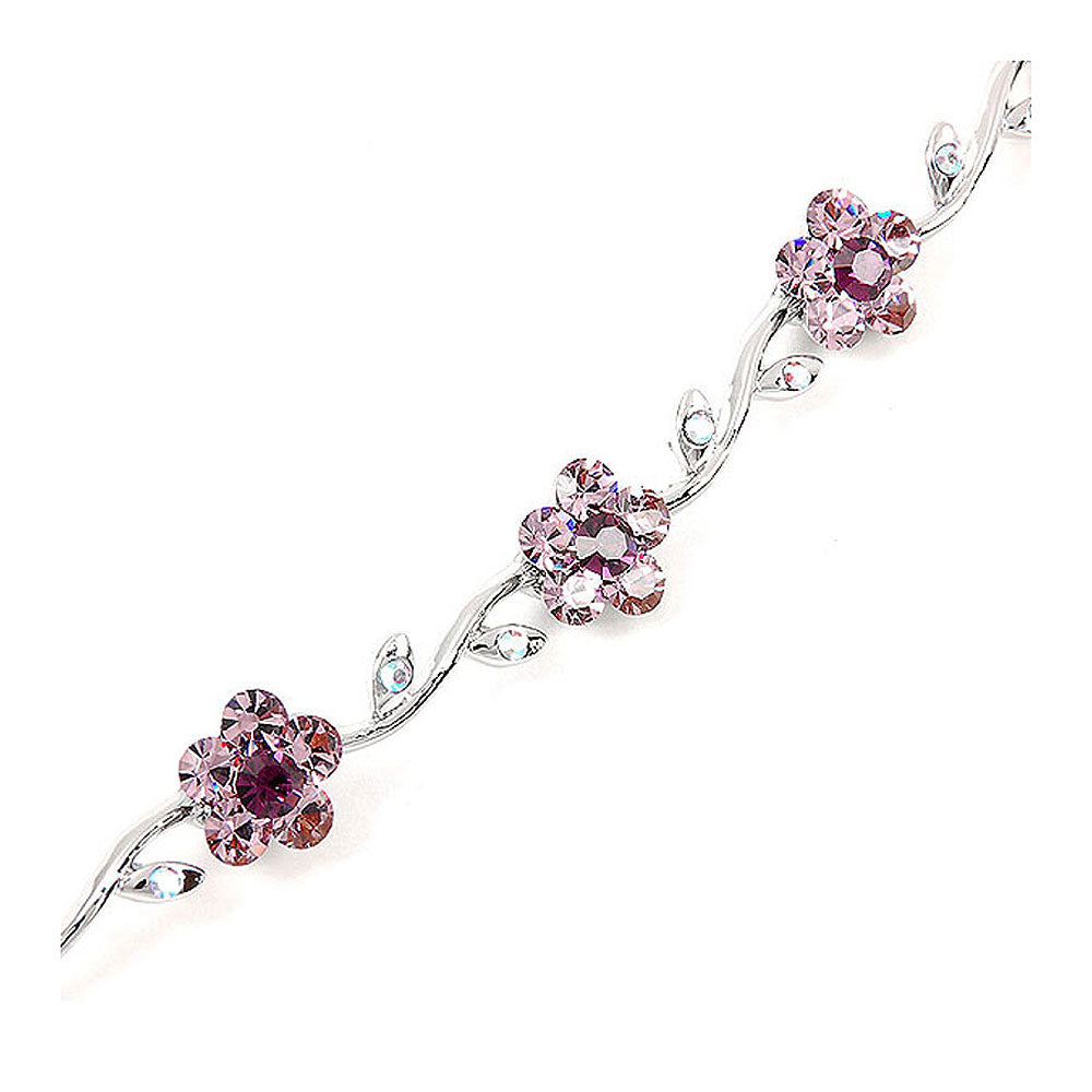 Purple Flower Bracelet with Purple Austrian Element Crystals
