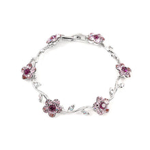 Load image into Gallery viewer, Purple Flower Bracelet with Purple Austrian Element Crystals