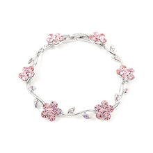 Load image into Gallery viewer, Pink Flower Bracelet with Pink Austrian Element Crystals