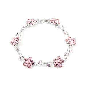 Pink Flower Bracelet with Pink Austrian Element Crystals