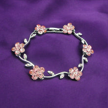 Load image into Gallery viewer, Pink Flower Bracelet with Pink Austrian Element Crystals